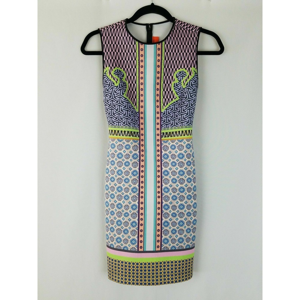 Clover Canyon women XS scuba bodycon sleeveless dress patchwork print neoprene